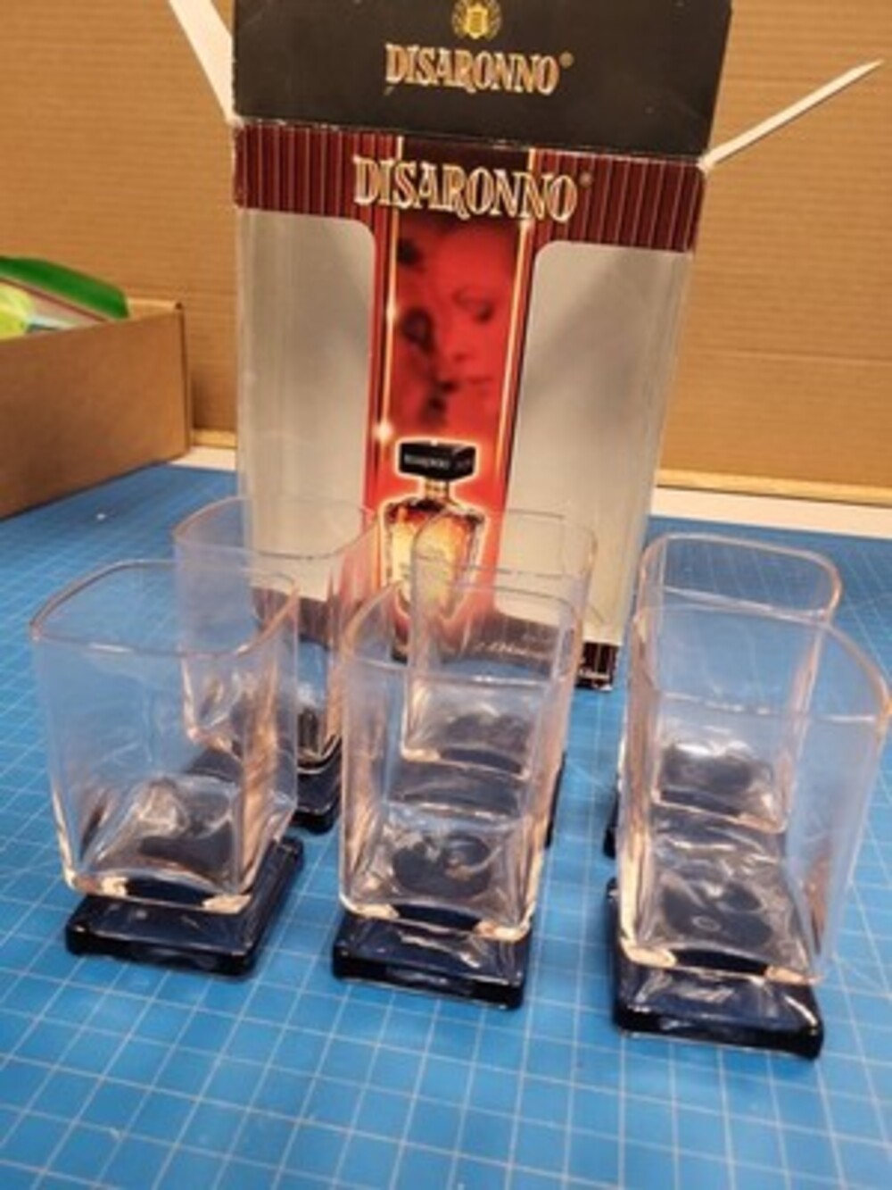 Disaronno Amaretto Glasses Set 6 Square Base Barware Drinkware Liquor Cocktail